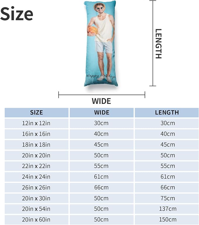 Easycosy Custom Body Pillow with Picture & Text, Two-Sides Velvet Customized Photo Pillowcase, 20"x60" Personalized Pillowcover with Photo, Custom Love Keepsake Gifts (No Pillow Insert)