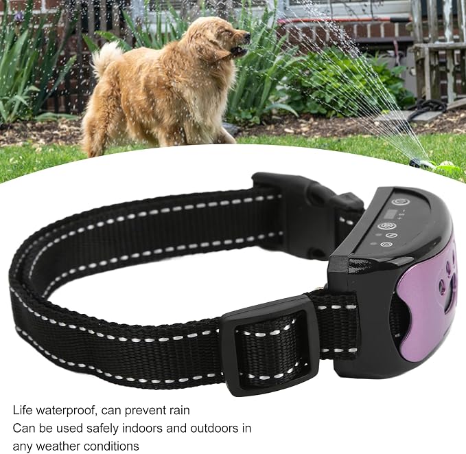 ASHATA Anti Dog Bark Collar, Dog Barking Collar, USB Rechargeable Vibration Intelligent Recognition Training Collar 7 Sensitivity Levels Purple