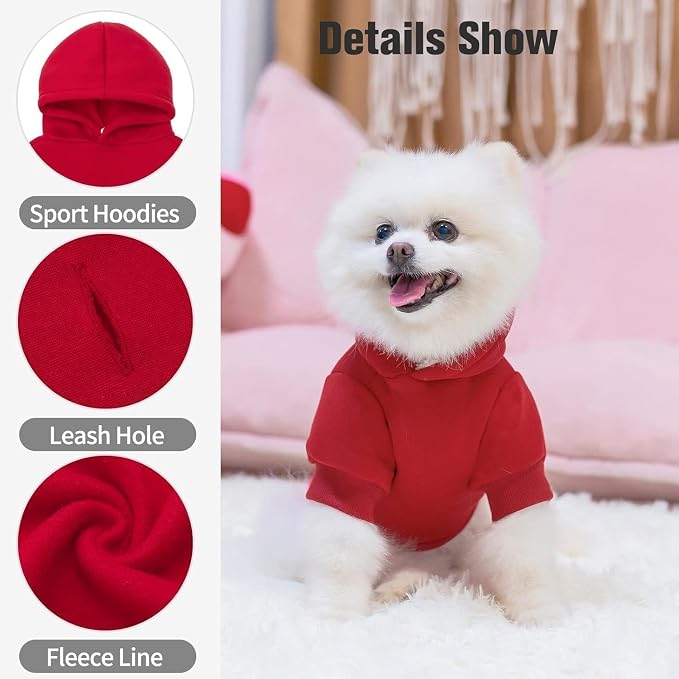 BINGPET Dog Hoodie for Small Dogs, Soft Pullover Pet Sweater | Warm Dog Sweatshirt Clothes, Winter Hooded Outfit for Girl Boy Dogs Puppy, Chihuahua Cold Weather Coats Wear, Red S