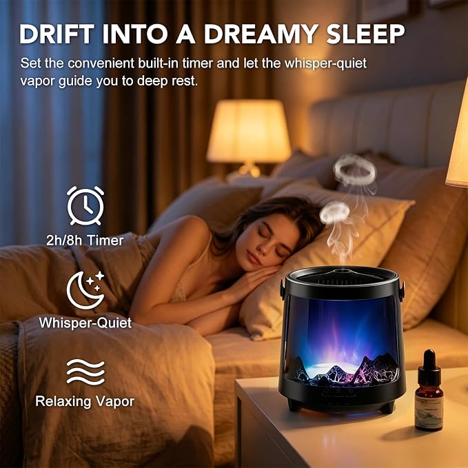 Essential Oil Diffuser, Jellyfish Aroma Diffuser Portable Aurora Flame Diffuser, 300ml Ultrasonic Cold Mist Humidifier, wimer and Auto-Off Function, Suitable for Home and Room (Black)