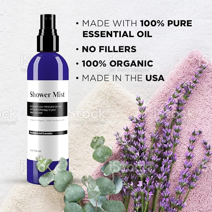 Eucalyptus and Lavender Daily Shower Spray – 4 fl oz | Naturally Made Essential Oil Shower Steamer for Sinus, Stress & Congestion Relief | Spa Mist, Aromatherapy, Room Scents - Enhances Mood (Brown)
