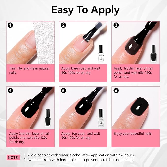 Black Nail Polish French Nail Art Shiny Class Black Nail Strengthening 9-Free Vegan Rich in Castor Oil Fast Air Dry Classic Toe Fingernail Polish Non-gel DIY at Home Gift for Girls Women