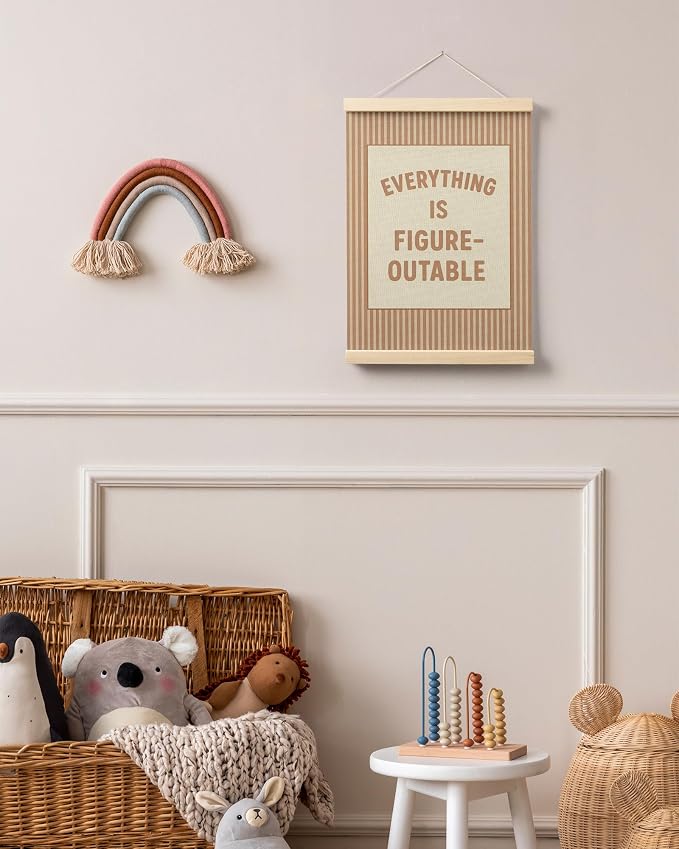 FGFK Everything Is Figureoutable Positive Affirmations Wall Art Poster Hanger Frame, Retro Warm Beige Inspirational Canvas Prints Framed Wall Decor for Office Classroom Home Bedroom, 12x16 Inch