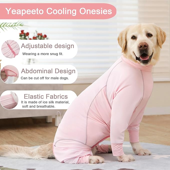 Dog Sun Protection Cooling Suit UPF 50+, Quick-Dry Breathable Jumpsuit for Large & Medium Dogs, Outdoor Dirt-Resistant Shedding Control Pet Apparel (Blush Pink, 4X-Large)