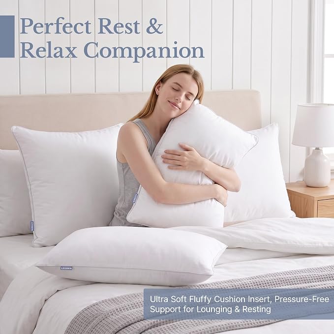 Leeden 20x20 Pillow Inserts Set of 2-20 Inch Square Decorative Pillow Insert, Soft Fluffy Throw Pillow Inserts for Sofa & Bedroom, White Cushion Insert Pair