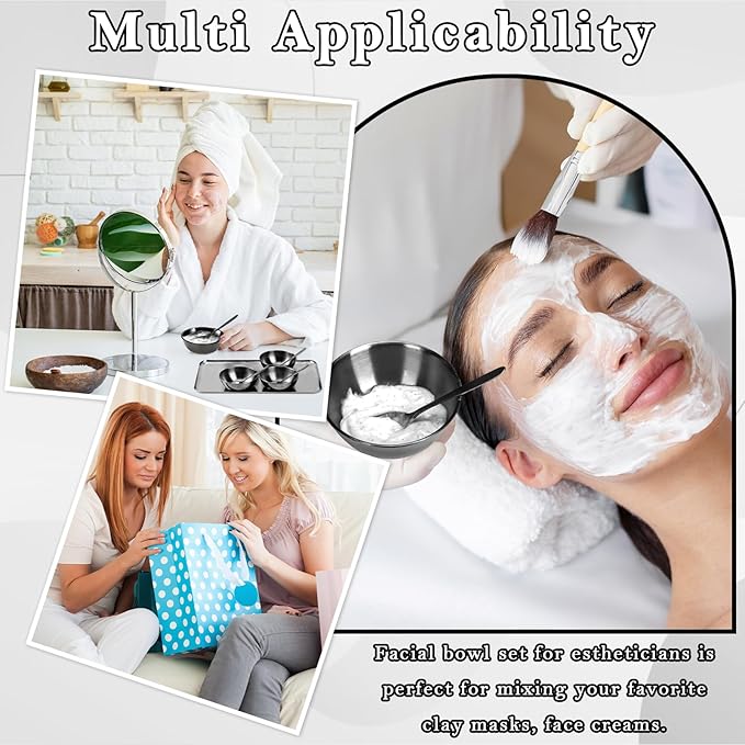 9 PCS Black Esthetician Supplies 4 Black Facial Bowls Esthetician 4 Facial Mixing Spoons Facial Mask Mixing Bowl Large Stainless Steel Skincare Tray Esthetician Spoons for Skin Care Face Mask