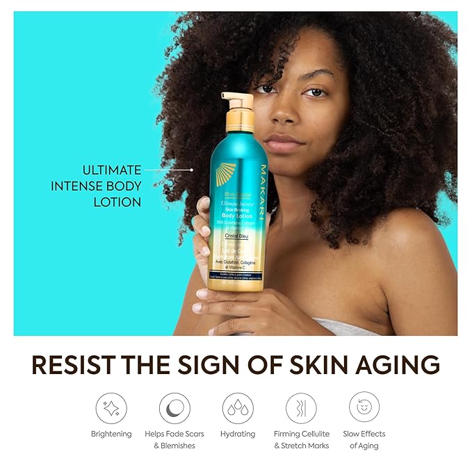 Makari Ultimate Intense Blue Crystal Skin Reviving Body Lotion 16.8 oz | Body Lotion with Glutathione & Collagen | Body Moisturizer and Body Cream with Vit C | Body Skin Care Product for Women & Men