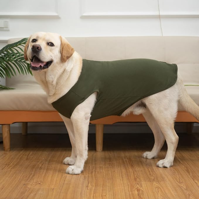 Large Dog Clothes for Boy Girl, 2 Pack Cotton Summer Dog T Shirts UV & Insect Protection for Outdoor Camping, Anti-Hair Loss & Breathable Sleeveless Pet Vest Tank Tops Apparel, Green, XXXL