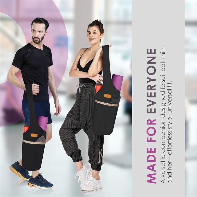 ALLEN & MATE 100% Cotton Canvas Yoga Mat Bag - Shoulder Strap Carrier Large Size Pocket Zipper Storage Yoga Bag holds more Accessories & Pilates Mats