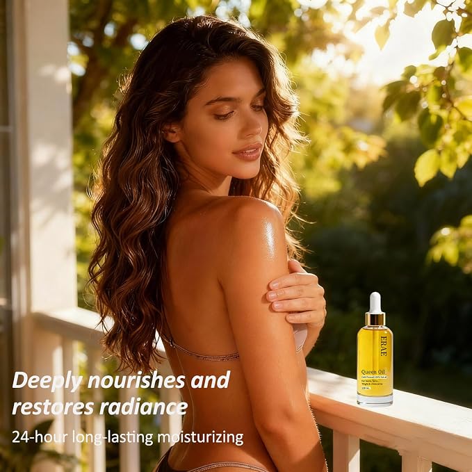 Erae Queen Oil Face & Body Oil - Bakuchiol, Camellia Japonica, Sea Buckthorn & Evening Primrose Oil - Radiant-Looking Skin, For Crepey Skin, Firming & Hydrating Treatment - 4 Fl oz