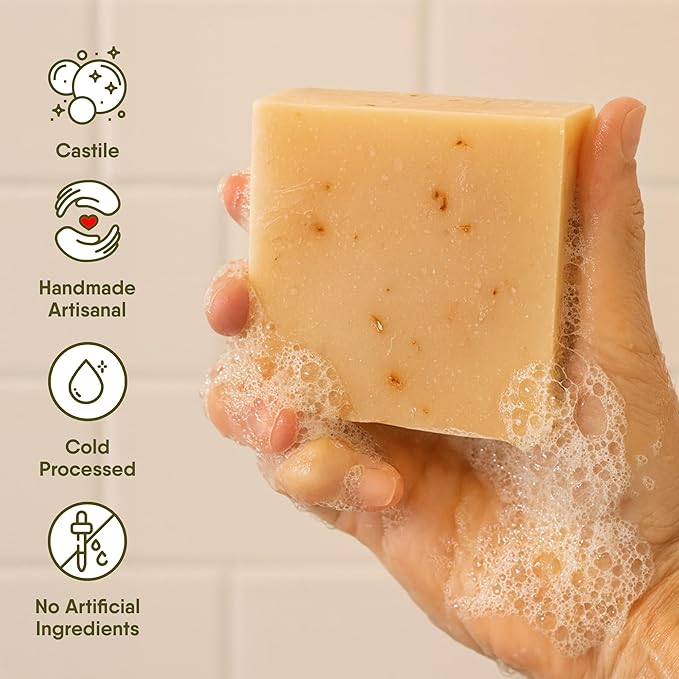 360Feel Lavender Patchouli Soap - Handcrafted Castile Soap Bar with Soothing Scent - Handmade with Essential Oils - Suitable Gift for Anniversaries, Weddings and Holiday Stockings - 4-Pack