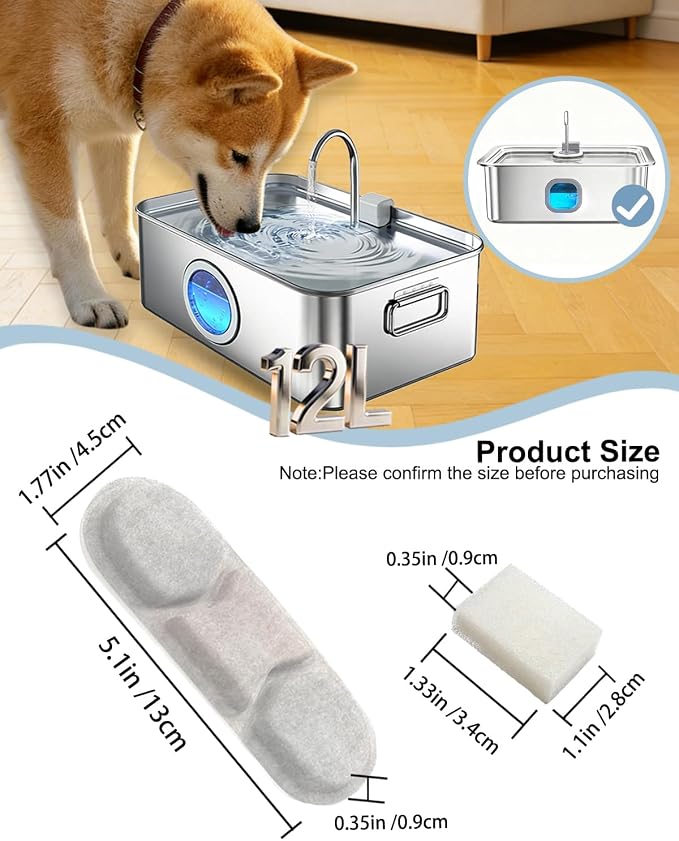 12-Pack Dog Water Fountain Filter fit Zuqqony DYSJ01 12L Pet Water Fountain | 12 packs for 6-12 months' supply ;Compatible with MAILOFY WF120 / WF160;Works with FIYOVA FW120 12L pet Fountain