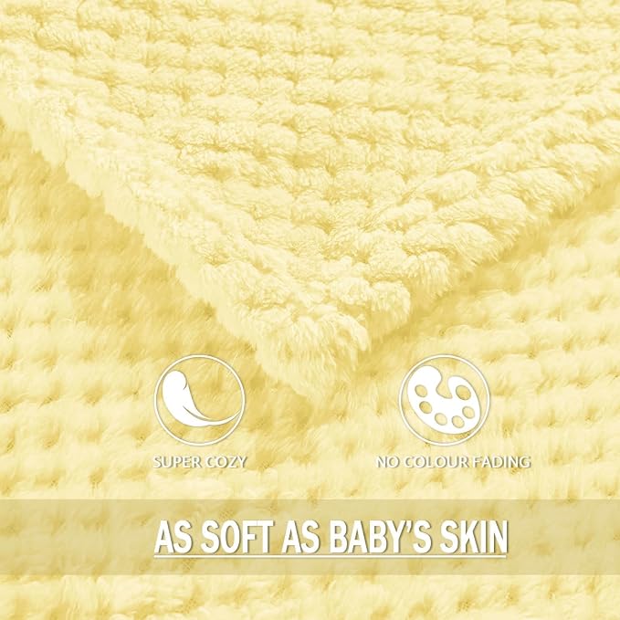 Exclusivo Mezcla Large Waffle Fleece Throw Blanket for Couch, Light Yellow | Lightweight Soft Blanket for Sofa, Bed, Living Room, Plush Fluffy Throw for Home Decor, Travel, All Season, 50x70 Inches