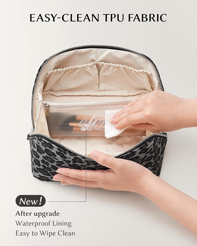 EACHY Travel Makeup Bag, Large Capacity Cosmetic Bag for Women, Waterproof PU Leather, Flat Open Portable Toiletry Bag for Skincare, Brushes & Travel Essentials