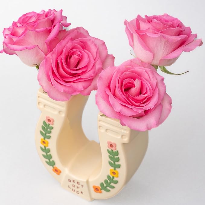 ban.do Novelty Ceramic Planter, Horseshoe | Decorative Flower Cowgirl Vase, Decorative Holder for Indoor Flowers, Cute Cowboy Western Decor, Unique Planter with Quote