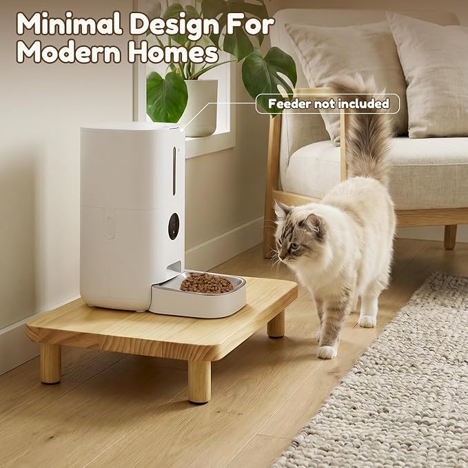 Elevated Cat Food Stand for Automatic Feeders, 2 Pack | Adjustable to 2.4" or 3.9", raised platform for most auto feeders and cat bowls, solid pine wood, for comfortable feeding