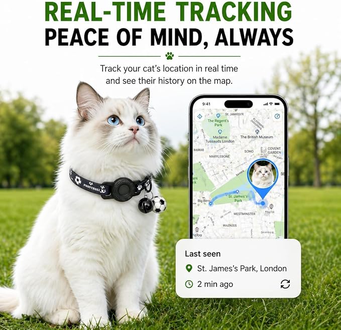 GPS Collar for Cats,Pet Tracker (Android Only) Smart tag,Waterproof Compatible with Google Find My,No Monthly Fee,Advanced Tracking Solution Smart Collar for Pet Safety Ideal Small Large Cats