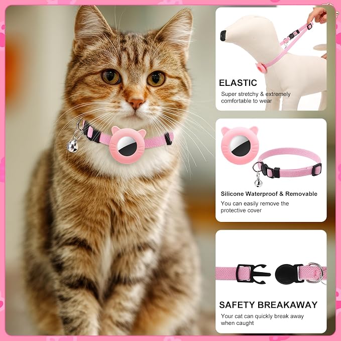 2 Pack Airtag Cat Collar with Bell Breakaway Safety Adjustable