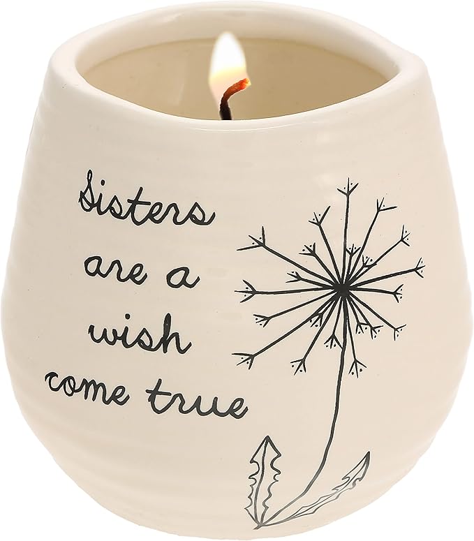 Pavilion Gift Company 77113 Plain Dandelion Wishes - Sisters are A Wish Come True Yellow Ceramic Soy Serenity Scented Candle,