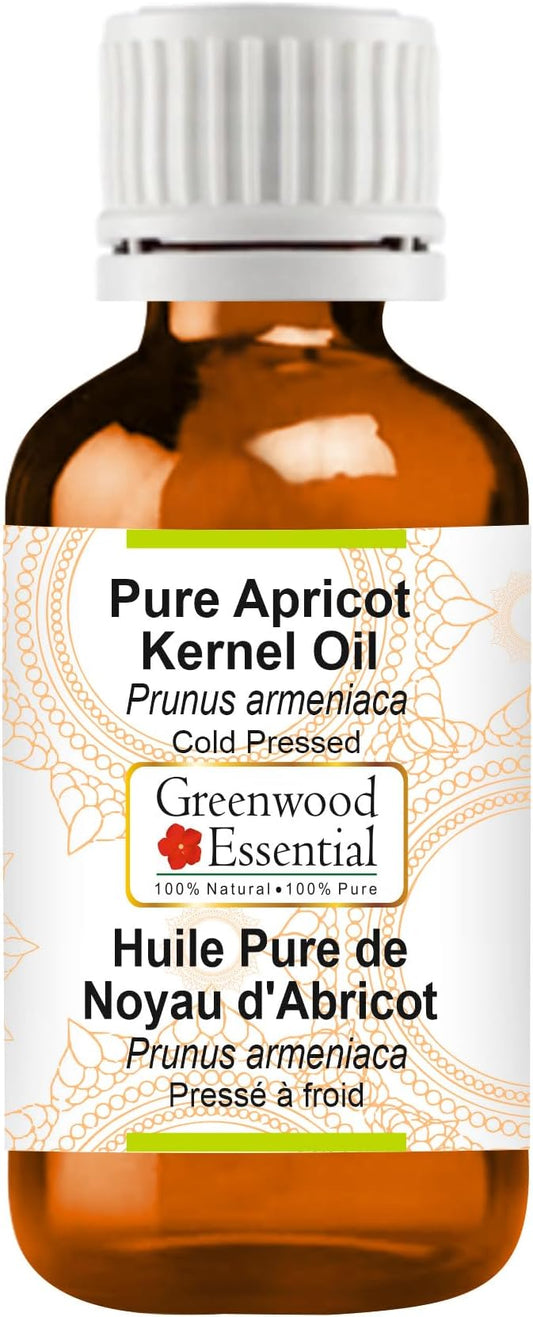 Greenwood Essential Pure Apricot Kernel Oil (Prunus armeniaca) 100% Natural Therapeutic Grade Cold Pressed for Personal Care 15ml (0.50 oz)