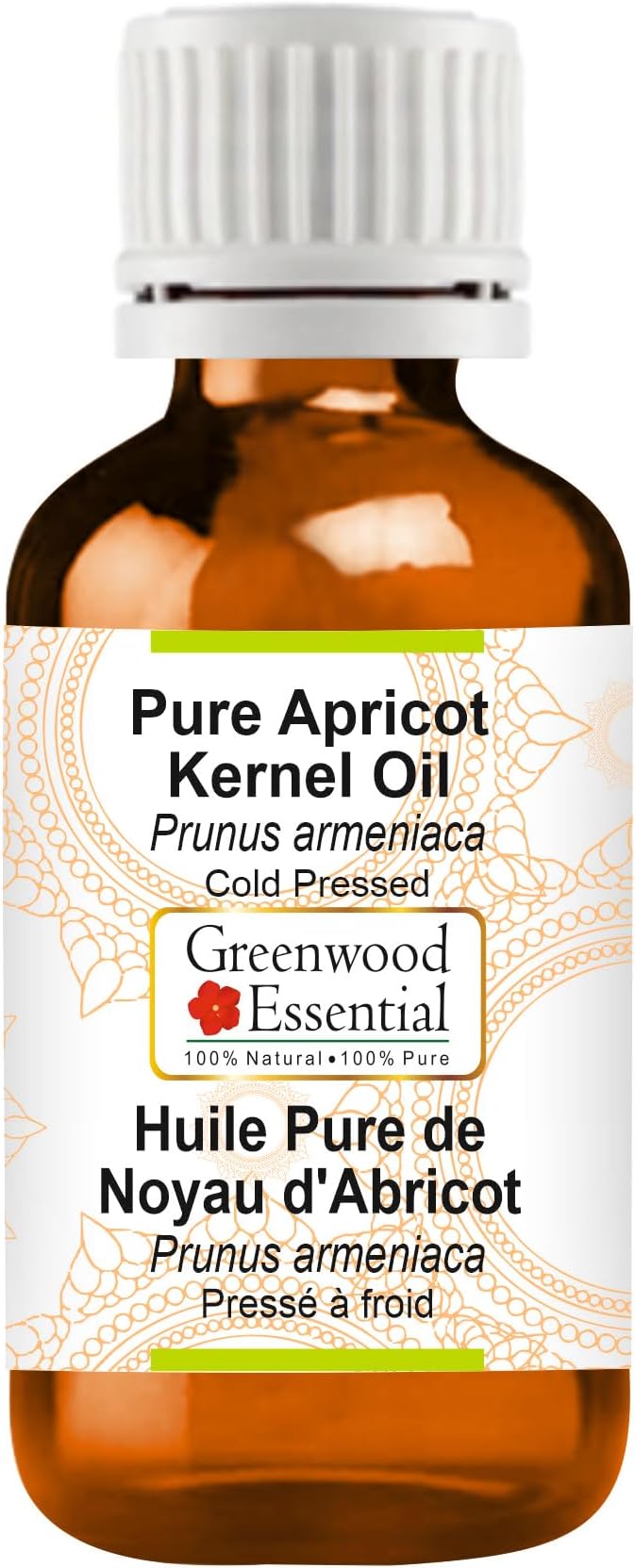 Greenwood Essential Apricot Kernel Oil (Prunus armeniaca) | Cold Pressed | Natural | Undiluted | for Diluting Essential Oils | for Skin & Massage | Men & Women | 30ml (1 oz)