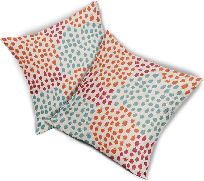 Blue Orange Red Pillow Covers 18x18 Set of 2 Fall Colored Art Dot Decorative Throw Pillows Trendy Print Outdoor Pillowcase Holiday Seasonal Cushion Cover Linen Pillow Case Decor for Sofa Couch Bed