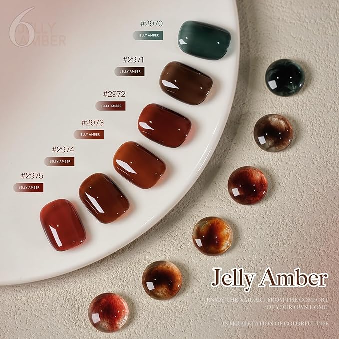 GAOY Jelly Dark Green Brown Gel Nail Polish Set, 6 Transparent Colors Sheer Red Fall Colors Soak Off UV Light Cure Gel Polish Kit for Salon and Nail Art DIY at Home