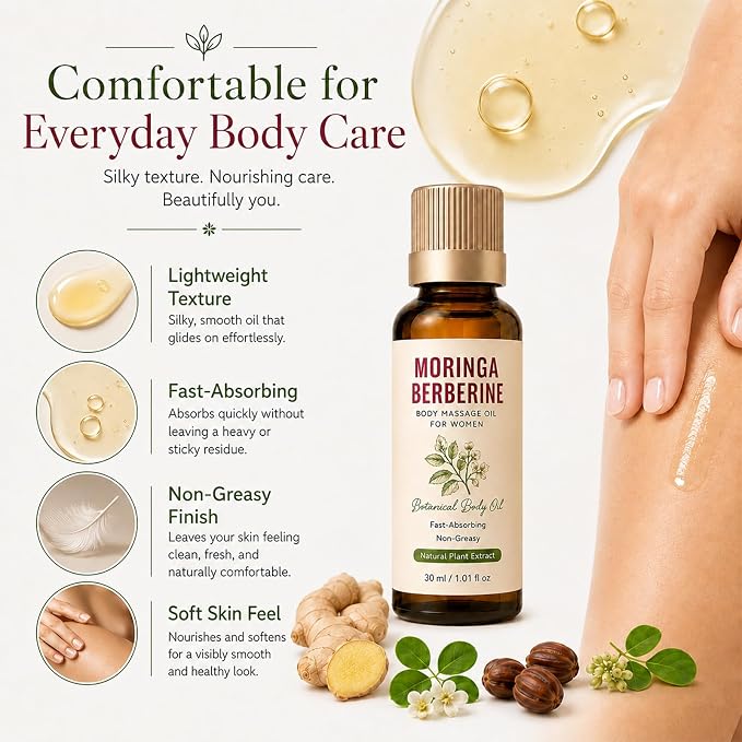 Moringa Berberine Essential Oil, Daily Support Essential Oil for Women, Body Massage Oil for Belly Waist Thighs Arms, 30 mL (1Pcs)