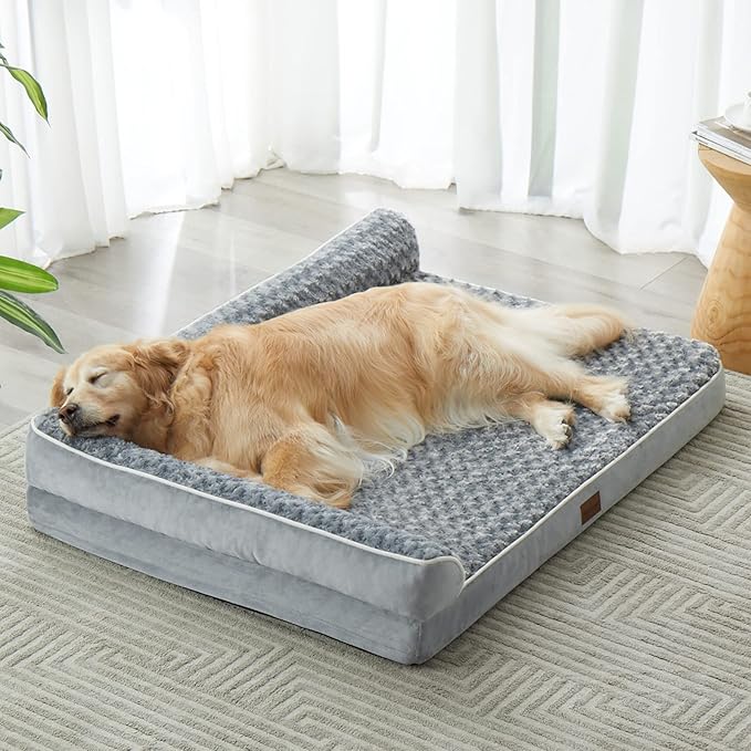 BFPETHOME Orthopedic Washable Dog Bed, Sleeping Couch for Large Senior Dogs | Deluxe Plush Rose Velvet Washable Cover, Egg Crate Foam Support, Waterproof Lining, Non-Slip Bottom, Senior Dogs