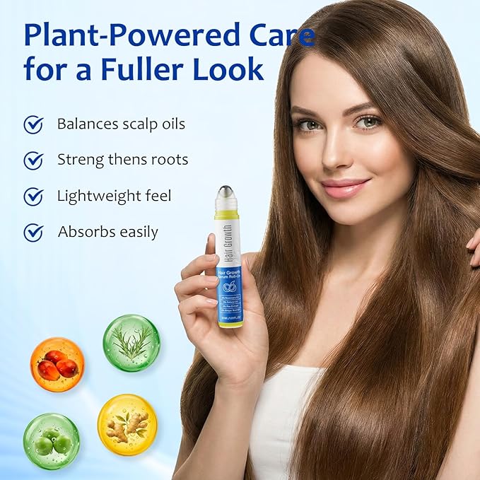 Hair Growth Serum Roll On with 3% Rosemary,3% Batana Oil,2% Pea Extract,2% Ginger Root Oil,Stronger Root,stimulate follicle,Hair Thicker,Hair Loss Treatment,Hair Growth Serum(30ML/1.01FL.OZ)
