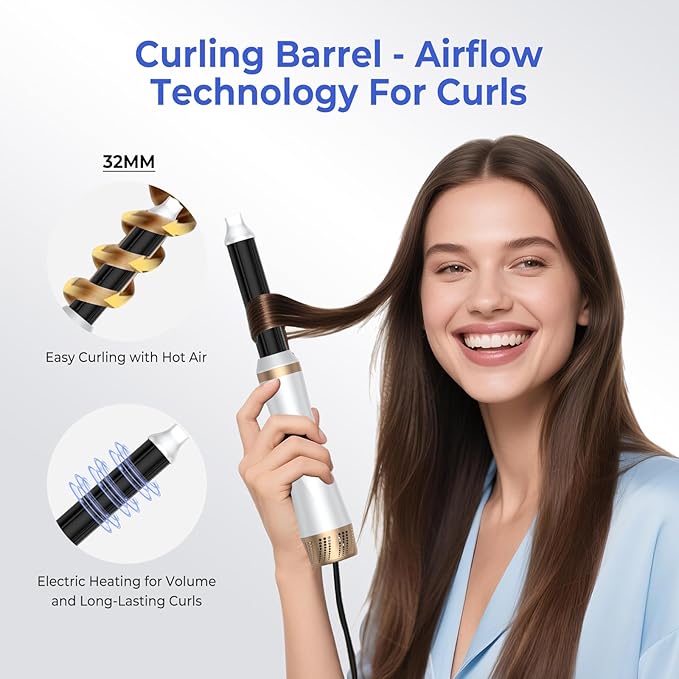 5 in 1 Hair Dryer Brush, Blow Dryer Brush Set with Air Curler Wrap Hair Styler, Negative Ionic Blow Dry Brush, Detachable Hair Tool for Curling, Volumizer,Straightener,Drying