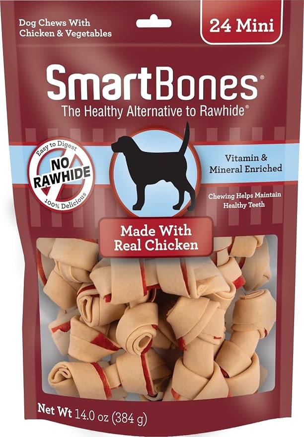 SmartBones Mini Bones Rawhide-Free Dog Treat, With Real Chicken, 24 Count | With With Real Chicken & Veggies, Easy To Digest Chew, Vitamin & Mineral Enriched, Supports Dental Health, For Small Dogs