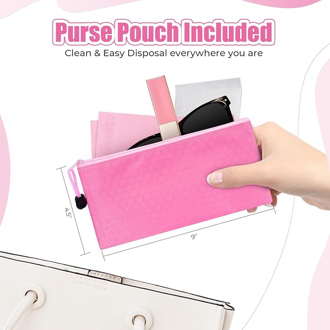 Sanitary Napkin Individual Disposal Bags, 160 Pcs Opaque Personal Care Disposable Bag, Secure Closure, Odor Control, for PadsTampons Women Period Small Trash Bag,With Pouch, Pink, Packaging May Vary