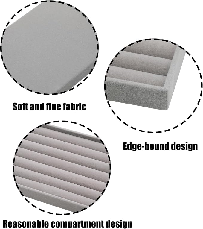Velvet Jewelry Organizer Tray, Gray 8 Rolls | Stackable Jewelry Holder Storage Display Tray for Drawer or Dresser Organizer