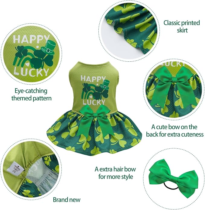 CuteBone Dog Mesh Dress St.Patrick's Day Puppy Sundress Pet Outfit Summer Fashion for Small Dogs Girl Cat Clothes