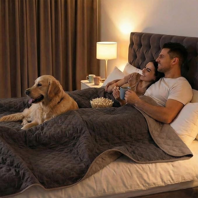 FunFurry Waterproof Dog Blanket, Couch Cover for Dogs Washable, Reversible Dog Bed Cover, Couch Furniture Protector. (Dark＆Light Brown, 82 X 102 Inch - 1 Pack)