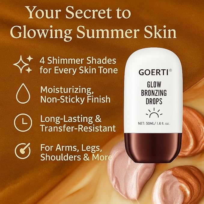 Body Shimmer Oil – Liquid Highlighter for Glowing Skin, Waterproof & Long-Lasting Body Makeup for Face, Arms, Legs & Shoulders, Bronze Illuminating Glow Lotion, 1.6 Fl Oz (02#/ Bronze Glow, 50ml)