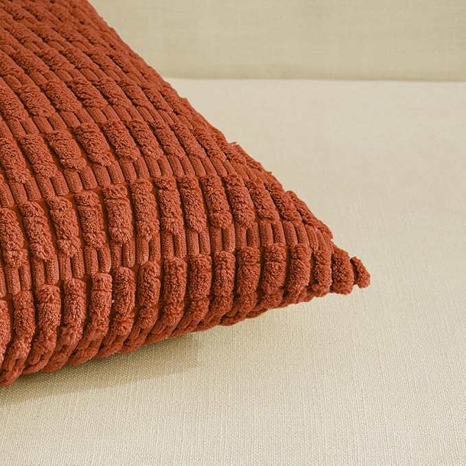 Fancy Homi 4 Packs Decorative Throw Pillow Covers for Living Room Couch Bed, Modern Farmhouse Boho Home Décor Accent Cushion Case, 18" x 18", Burnt Orange
