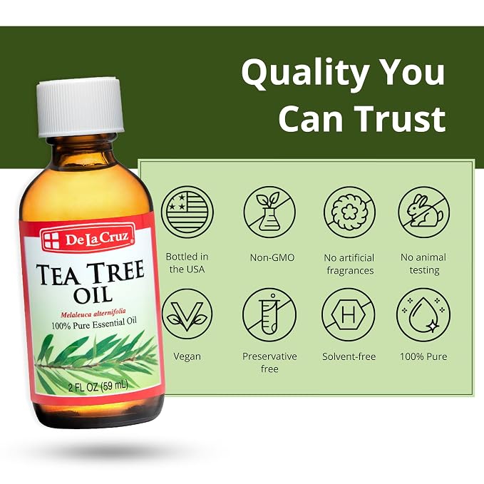 De La Cruz 100% Pure Tea Tree Oil - Steam Distilled Tea Tree Essential Oil for Aromatherapy - 1 FL OZ (2 Bottles)