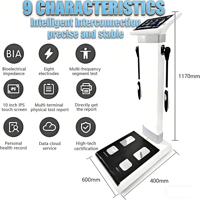 Smart Body Composition Analyzer, 10.1" HD Touch Screen, Bioimpedance Scale for Accurate Body Fat, BMI, Weight & Muscle Measurement, Health Fitness Monitor