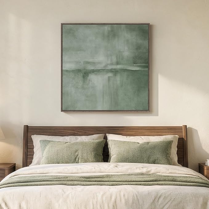 Large Framed Sage Green Abstract Wall Art for Living Room Decor, 36x36 In | Oversized, Canvas prints, Abstract pictures, Sage green, Modern minimalist artwork, Square Paintings, Bedroom wall decor