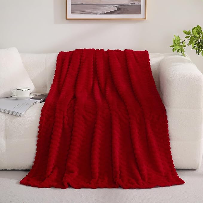 Red Throw Blanket 50"×60" inches Gifts for Mom Fuzzy 3D Jacquard Decorative | Flannel Fleece Super Soft Plush Cozy Blanket for Couch Sofa Chair Lightweight
