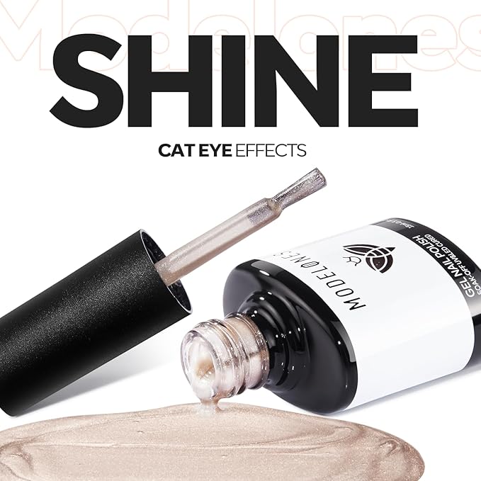 modelones Silk Cat Eye Gel Nail Polish Nude Silver Moonlight Glitter Holographic Glass Cat Eye Summer Jelly Shimmer Reflective Translucent U v Gel Magnetic Nail Polish 15 ML