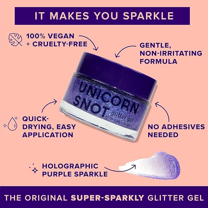 UNICORN SNOT Glitter Gel & Glitter Liquid Metal Lip Paint Bundle - Makeup for Festivals, Raves, Anime Cosplay - Safe for Face, Easy Application & Removal (Ultraviolet & Boom)