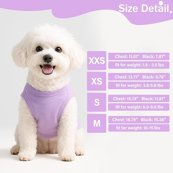 2 Pieces Dog Clothes for Small Dogs Girl Boy Spring Summer Puppy Soft Dog Shirt Solid Color Chihuahua Clothes Pet Clothing Cute Cat Cloth XXS~M (Rose,Purple, XX-Small)