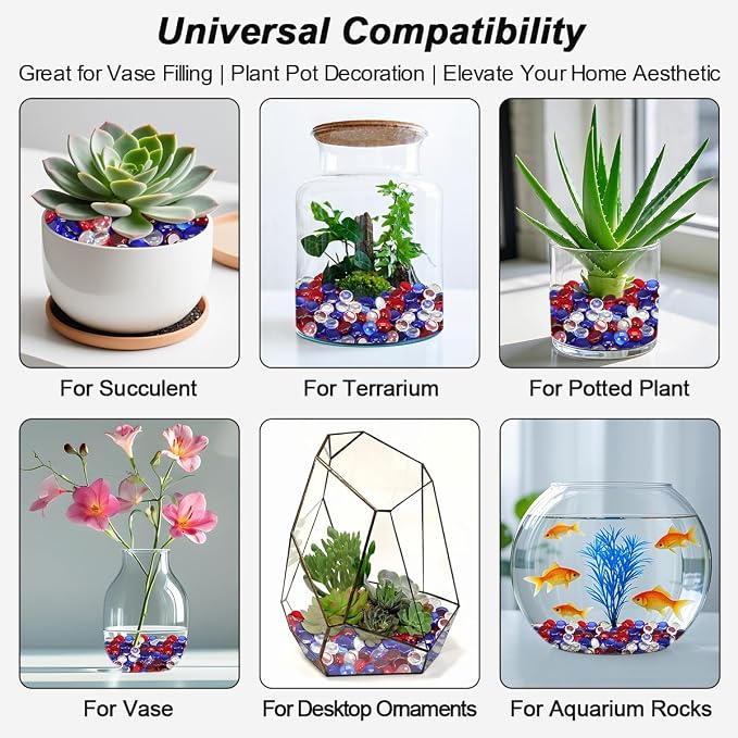 Mini Glass Gems Flat Bottom Marble Beads for Vase, Aquarium & Fish Tank | Mixed Color Decorative Glass Stones Vase Filler for Planter, Crafts, Home Art Decoration (2 Pounds)