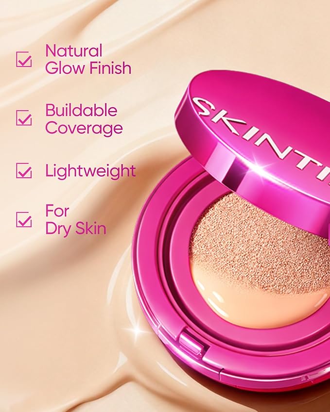 Pink Glow Cushion Foundation #05W Warm Sand| Medium Coverage, Natural Glow Finish, Moisturizing for Dry Skin, Lightweight, Long-Lasting & Oxidation-Resistant