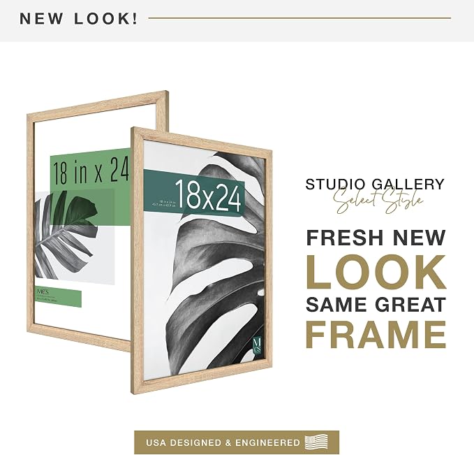 MCS Studio Gallery 18x24 Poster Frame Natural Woodgrain Engineered Wood, Vertical & Horizontal Wall Hanging Large Picture Frame for Photos, Posters & Art Prints (1-Pack)