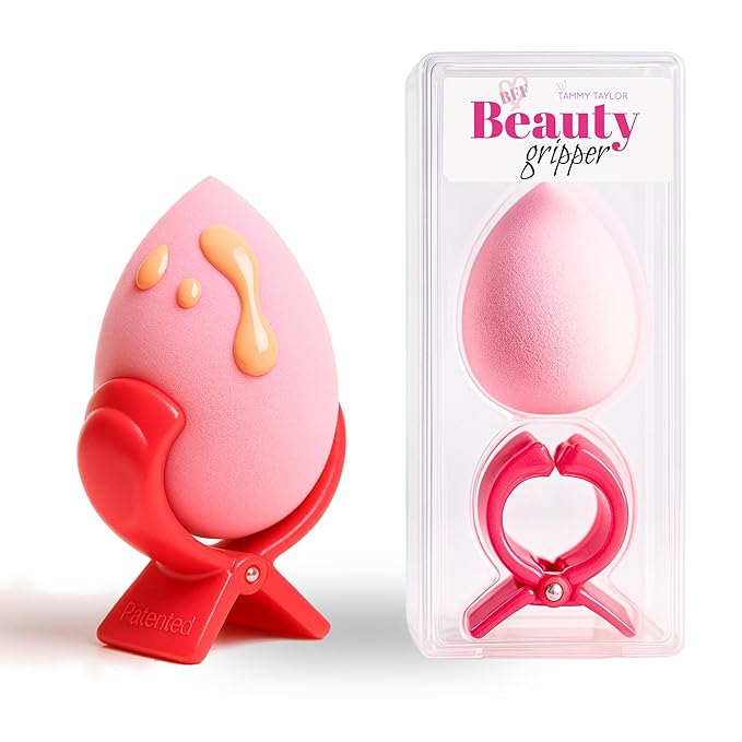 Tammy Taylor Beauty Gripper and Blender - Make up Sponge Holder with a Soft Pink Makeup Applicator Sponge - Patented Design Grips all Silicone Make Up Sponges for Foundation Powder, Cream and Liquid