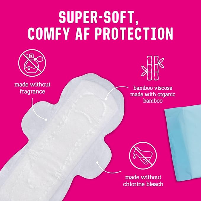 Flo - Night Menstrual Pads (80 Pack) - Organic Bamboo Period Pads for Women - Heavy Flow - Leak Locking - Winged, Ultra-Thin - Absorbent, Soft & Breathable - Plant Based – Vegan, Cruelty Free